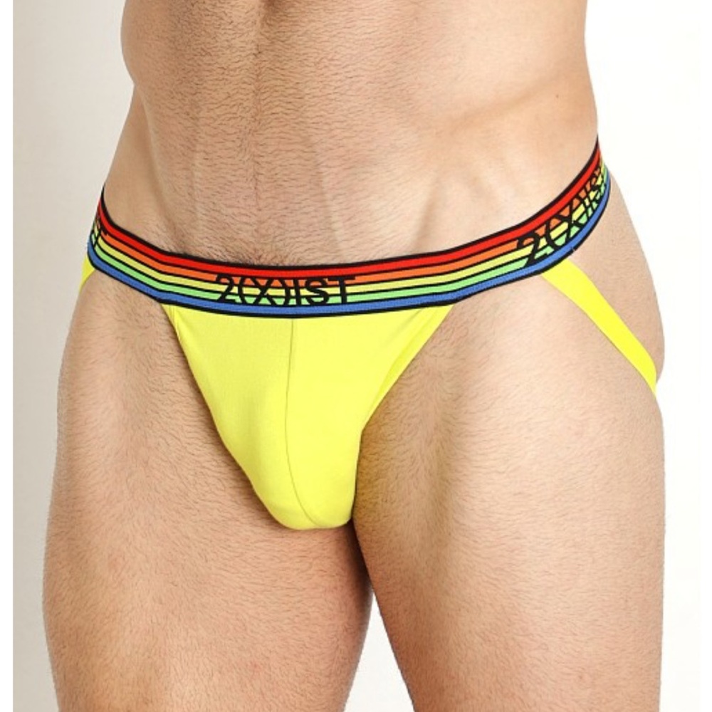 2xist Yellow Jockstrap with Rainbow Waistband